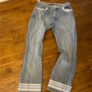 Rare vintage Gasoline wide leg embroidered trim jeans